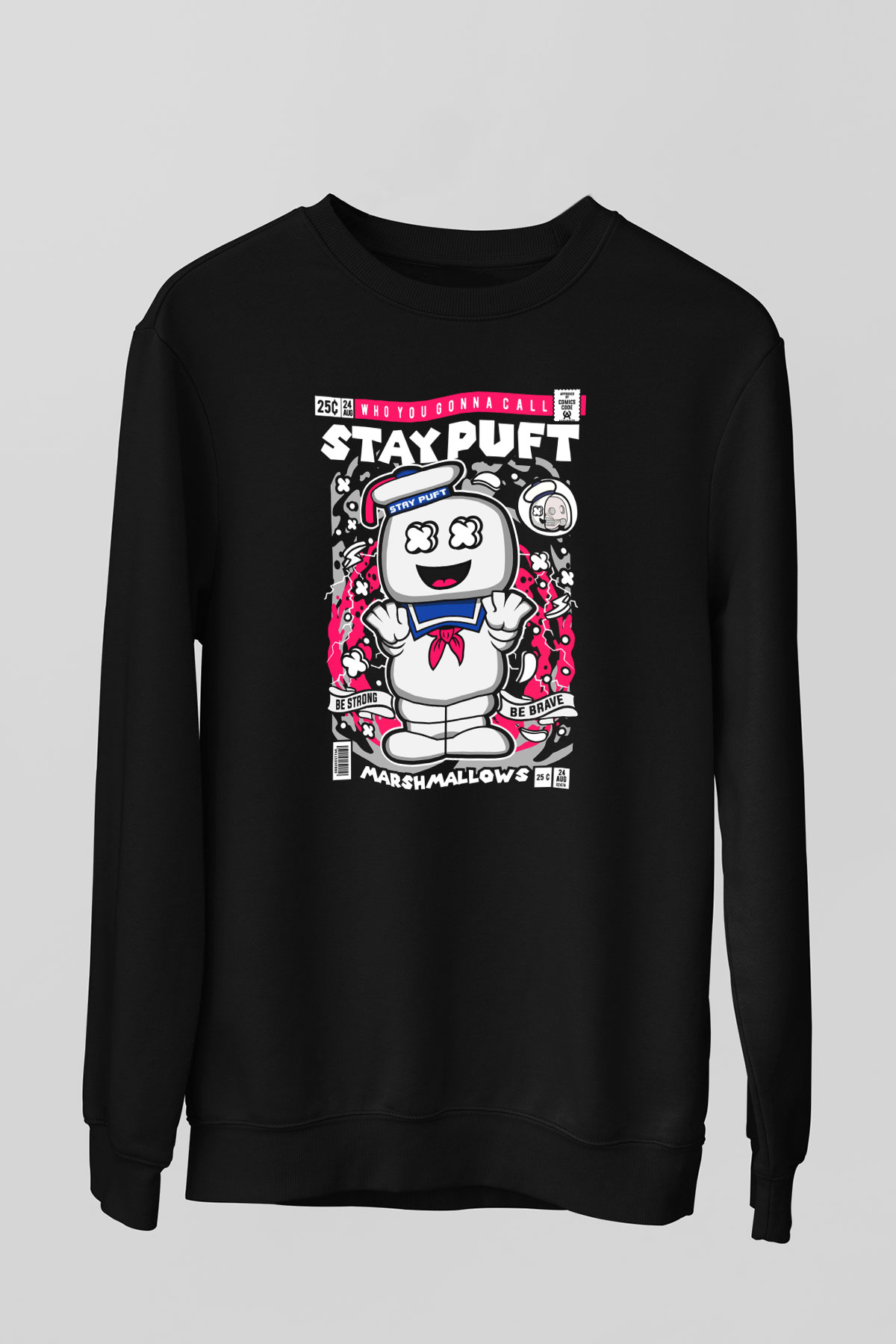 Marshmallow Baskılı Unisex Siyah Sweatshirt