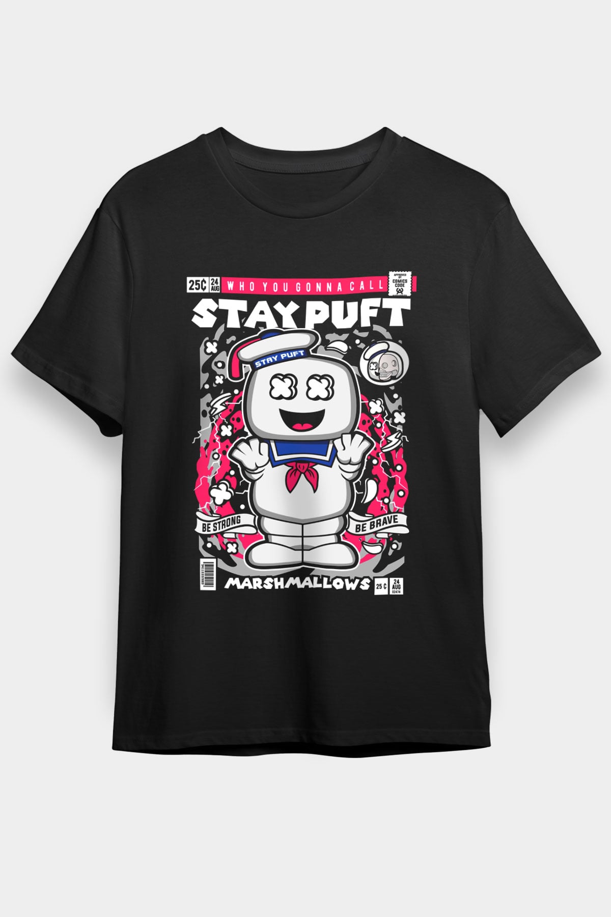 Marshmallow Baskılı Unisex Siyah Tişört