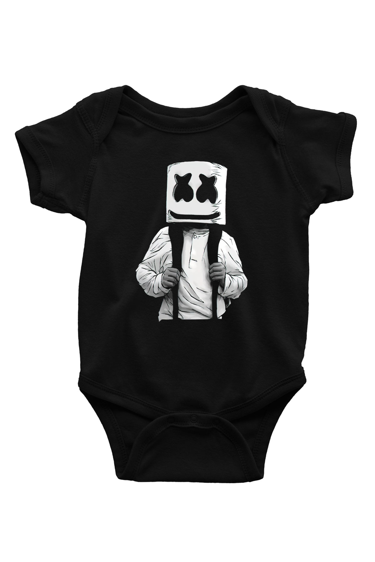 Marshmello Baskılı Siyah Bebek Body - Zıbın