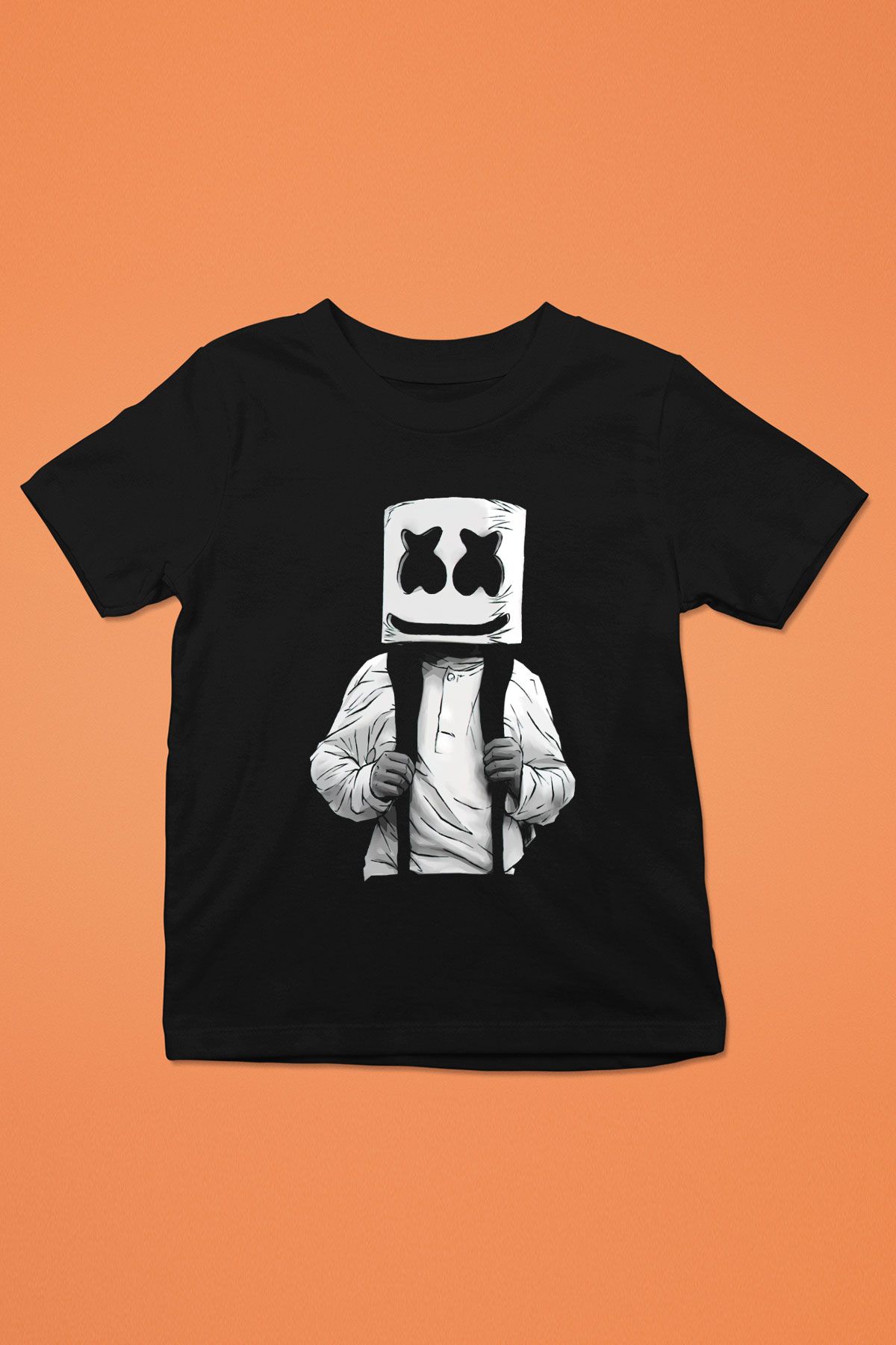 Marshmello Baskılı Siyah Unisex Çocuk Tişört
