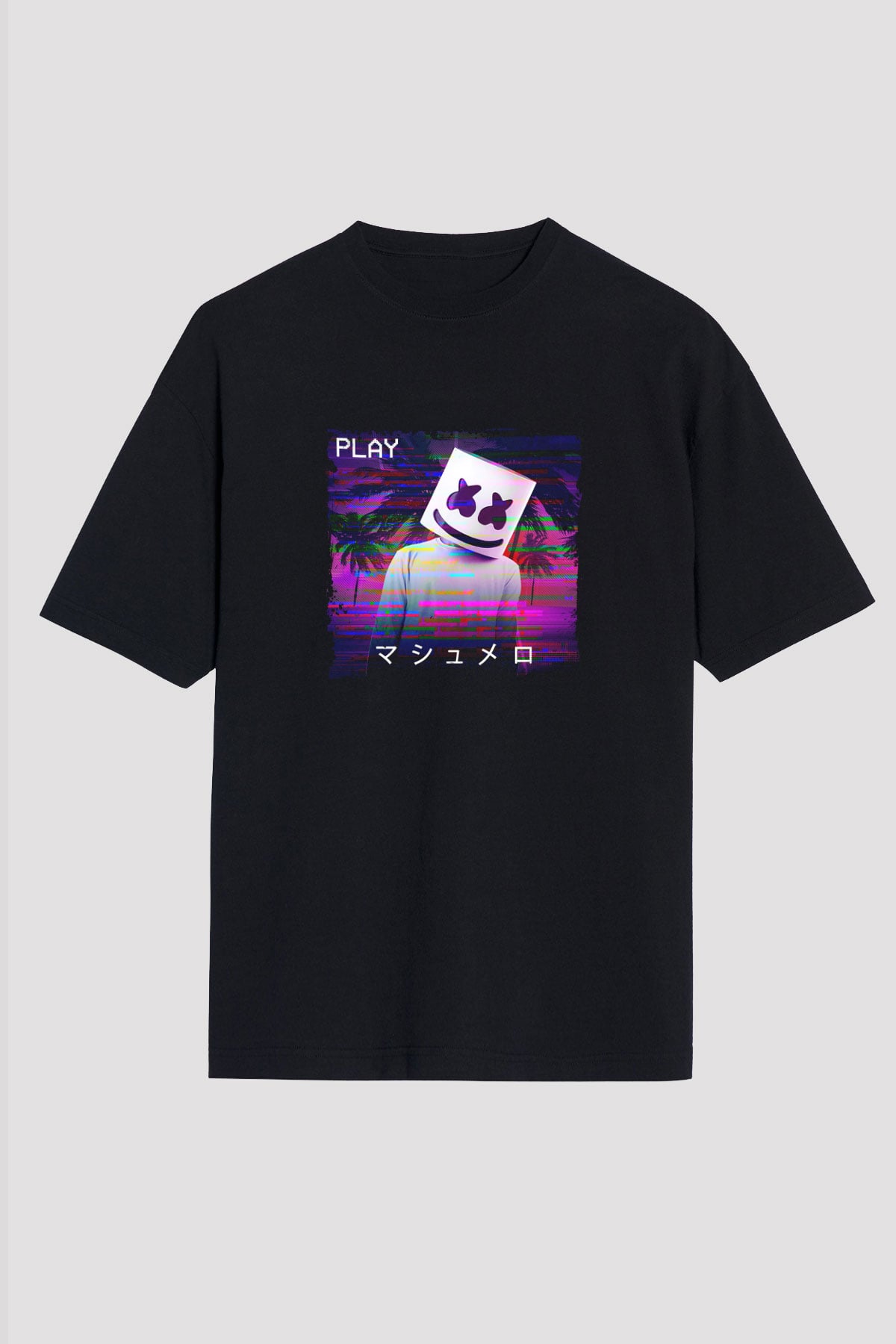 Marshmello Baskılı Unisex Oversize Siyah Tişört