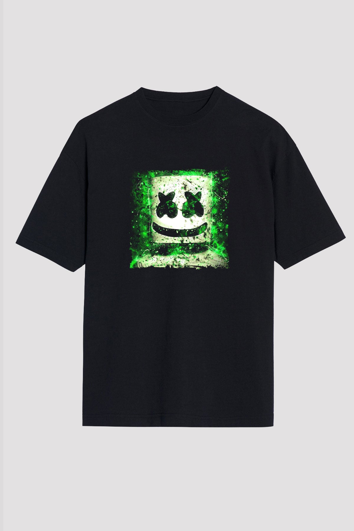 Marshmello Baskılı Unisex Oversize Siyah Tişört