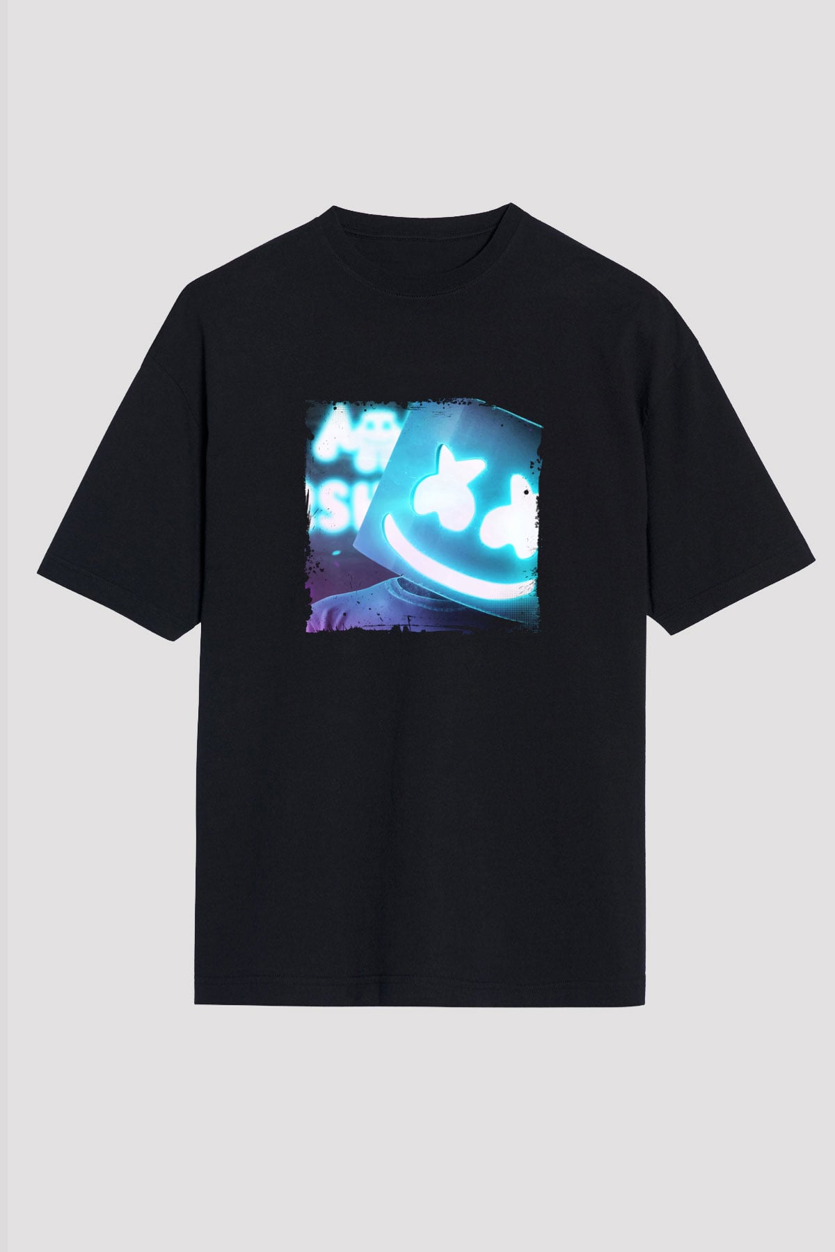 Marshmello Baskılı Unisex Oversize Siyah Tişört
