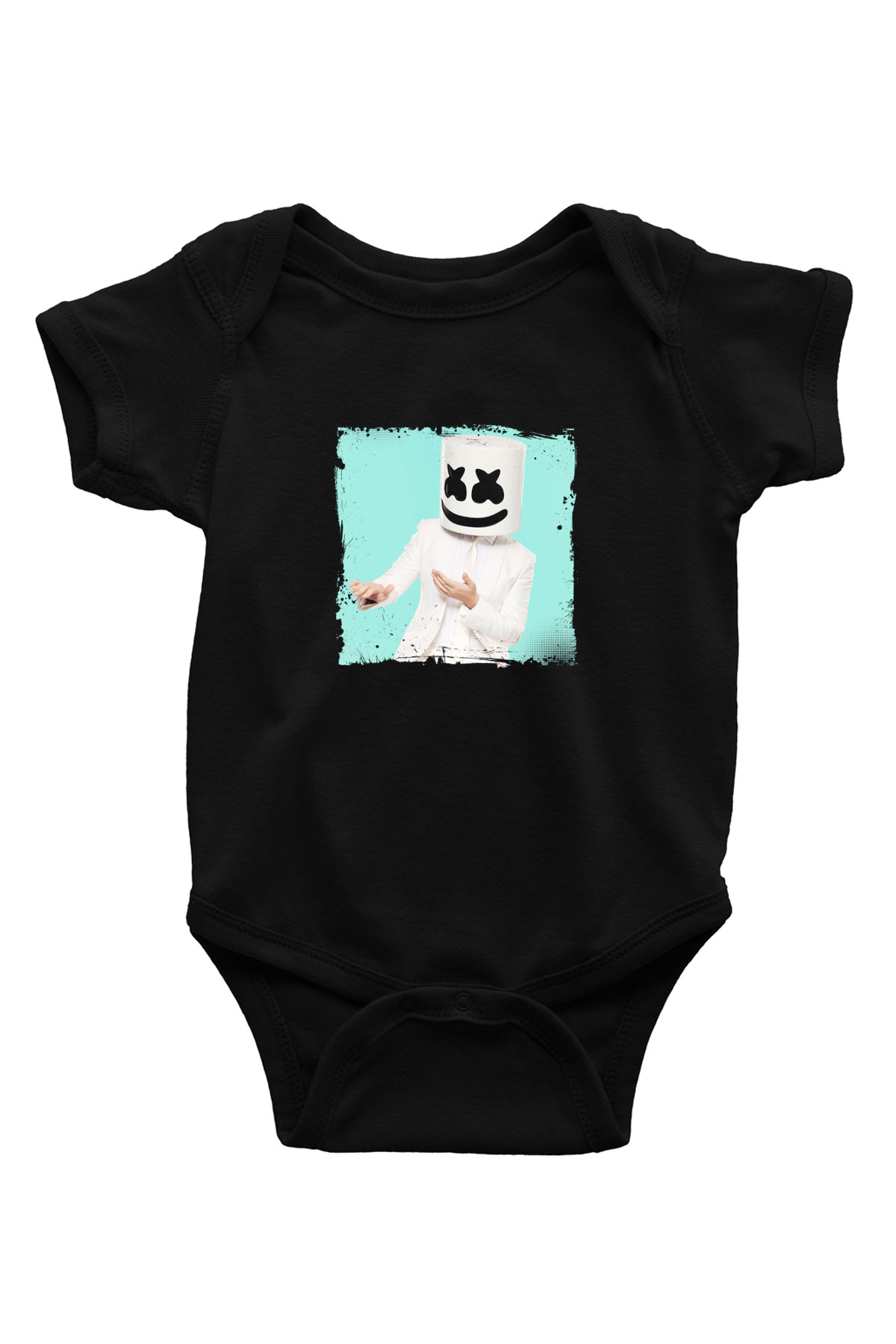 Marshmello Baskılı Unisex Siyah Bebek Body - Zıbın