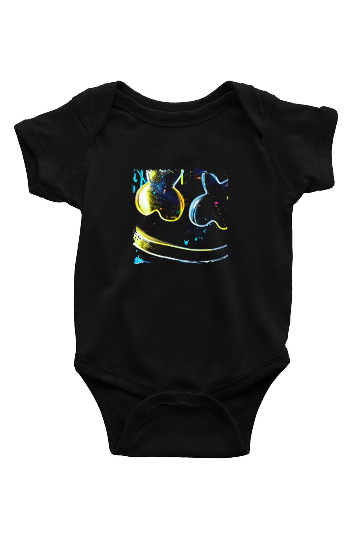 Marshmello Baskılı Unisex Siyah Bebek Body - Zıbın
