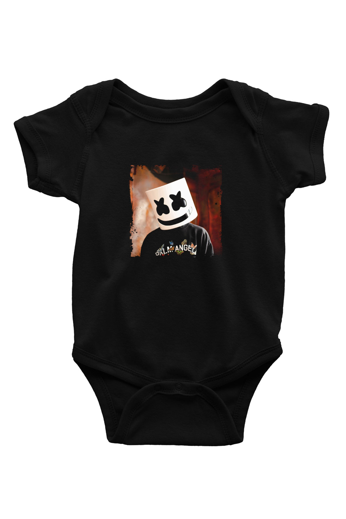 Marshmello Baskılı Unisex Siyah Bebek Body - Zıbın