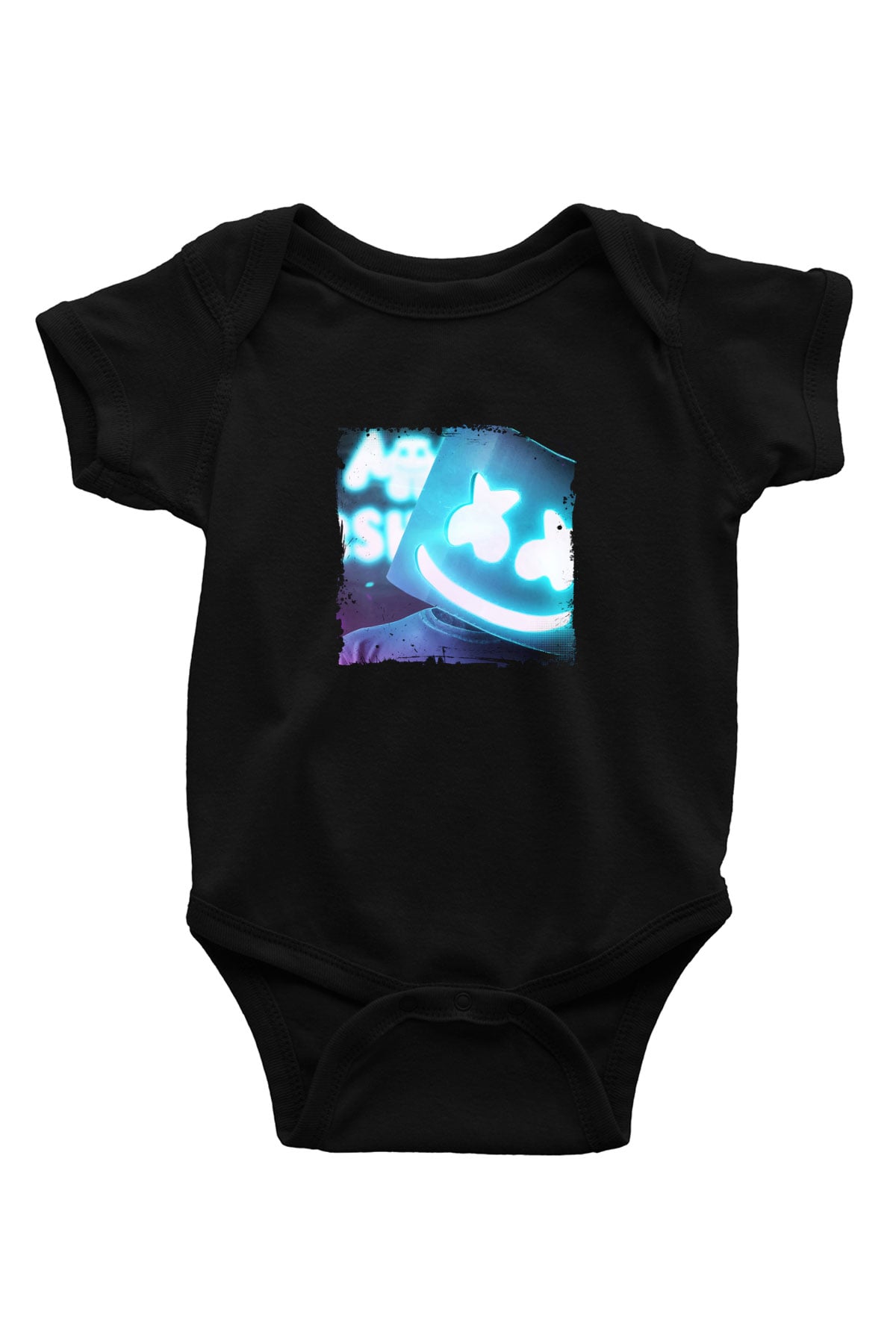 Marshmello Baskılı Unisex Siyah Bebek Body - Zıbın