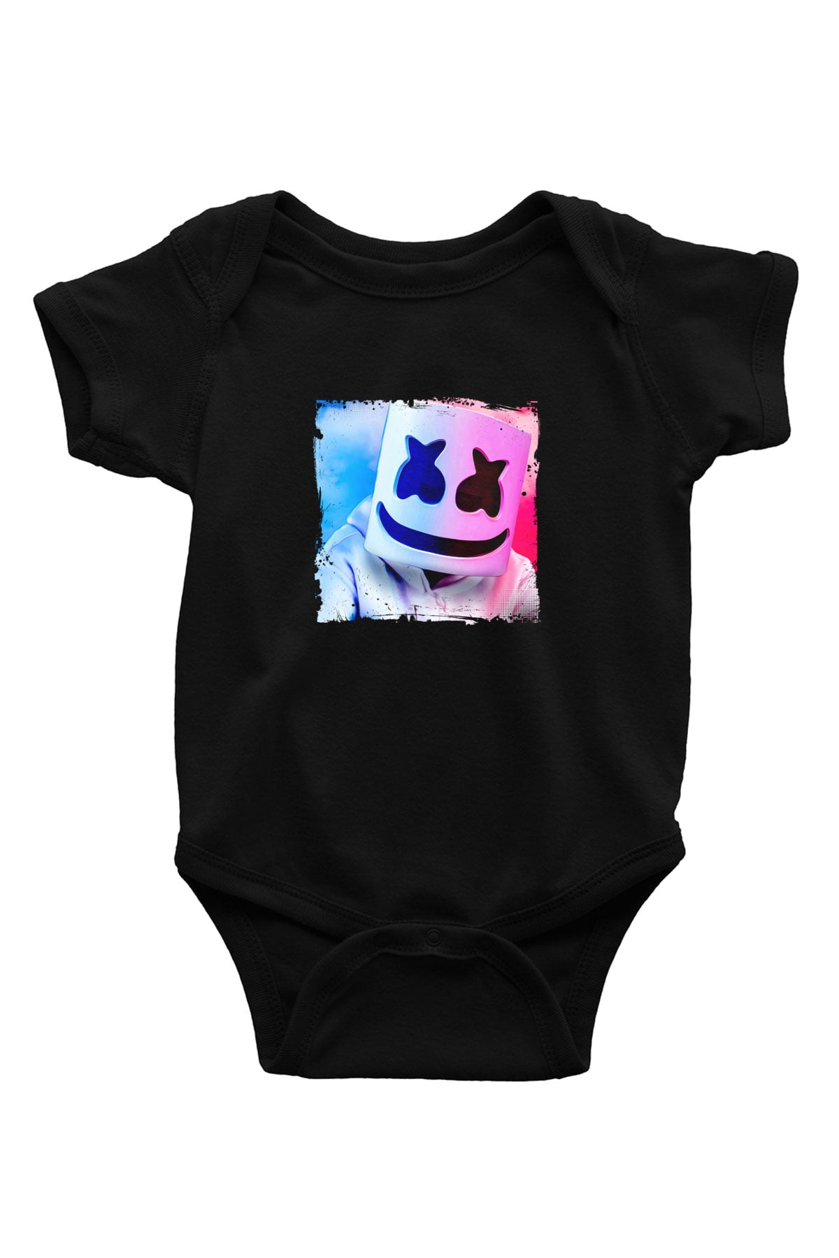 Marshmello Baskılı Unisex Siyah Bebek Body - Zıbın