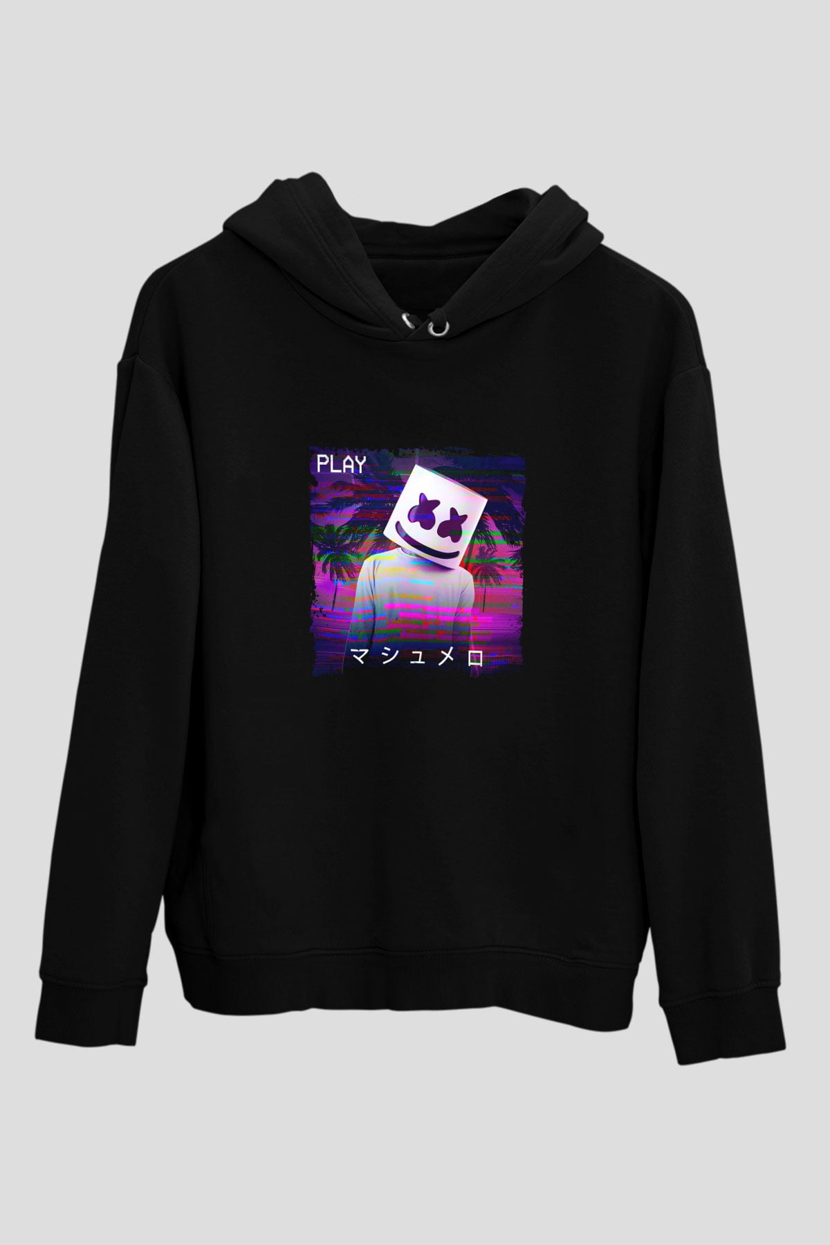 Marshmello Baskılı Unisex Siyah Hoodie
