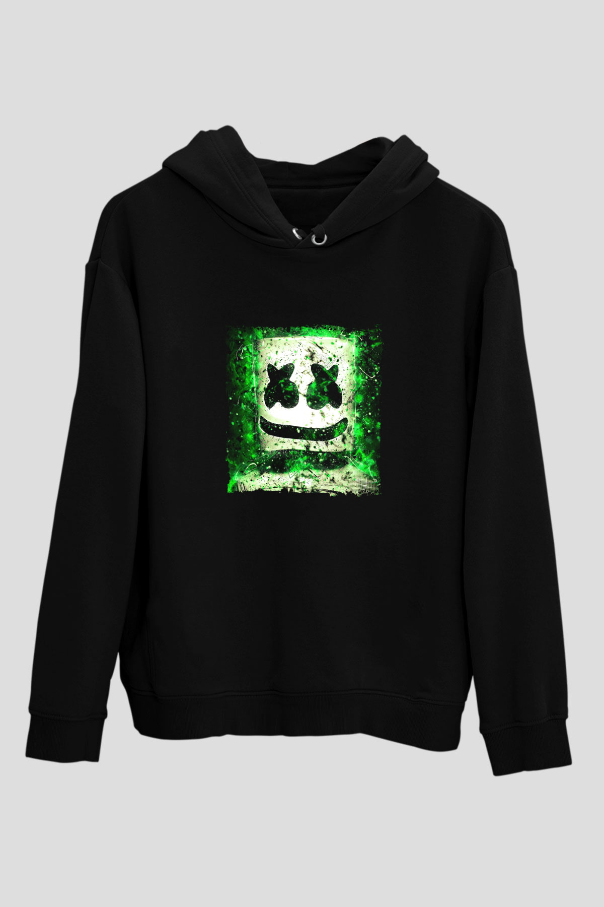 Marshmello Baskılı Unisex Siyah Hoodie