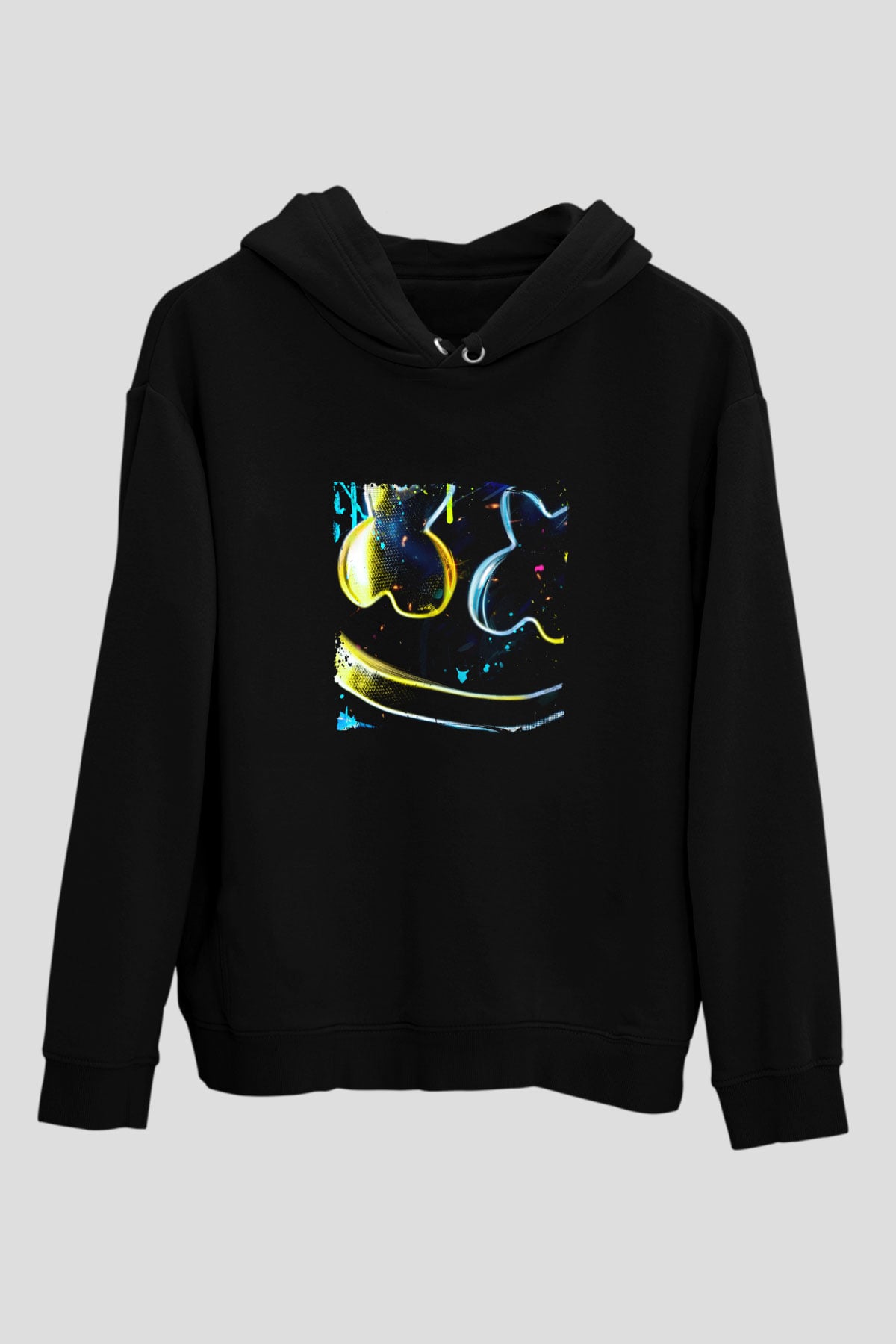 Marshmello Baskılı Unisex Siyah Hoodie
