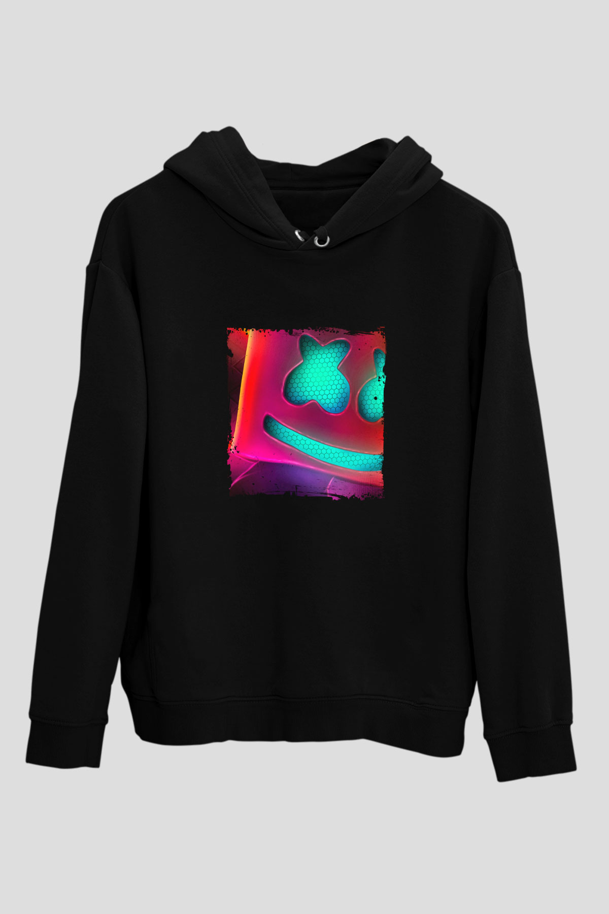 Marshmello Baskılı Unisex Siyah Hoodie