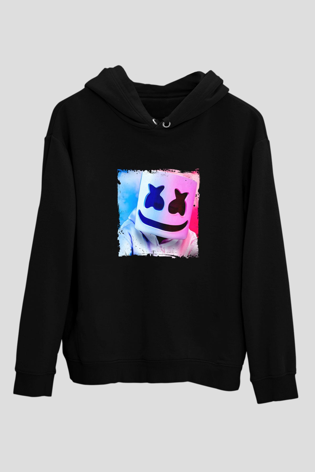 Marshmello Baskılı Unisex Siyah Hoodie