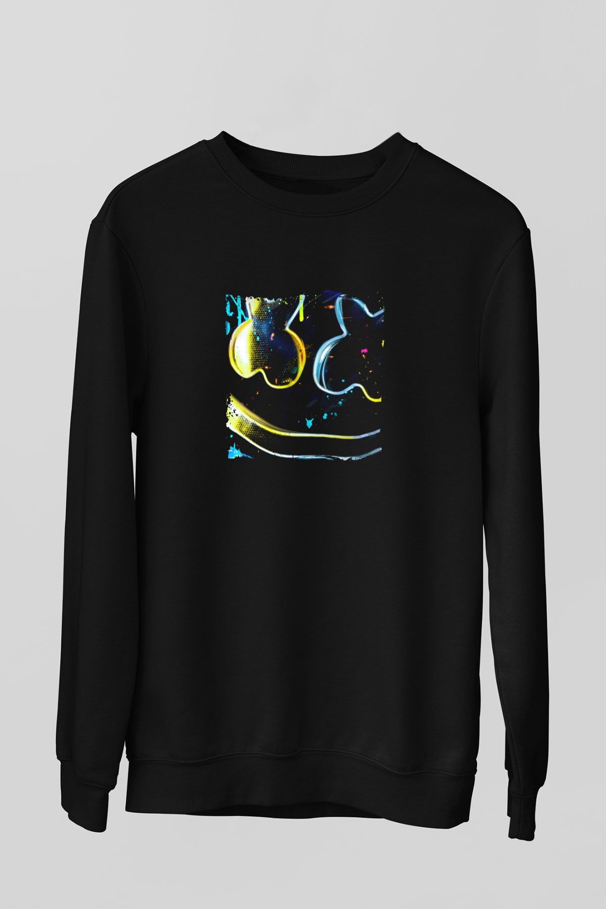 Marshmello Baskılı Unisex Siyah Sweatshirt