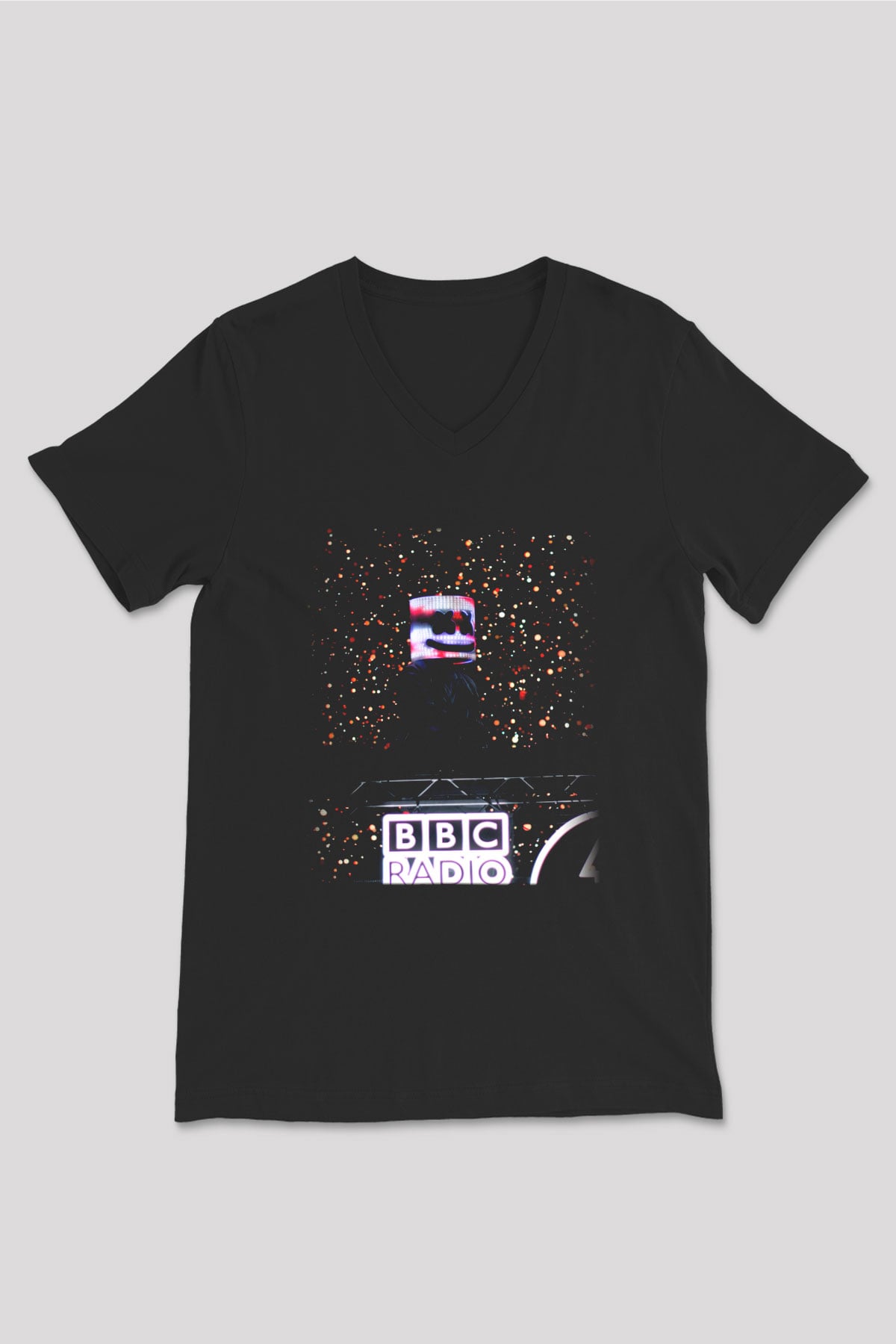 Marshmello Siyah Unisex V Yaka Tişört T-Shirt