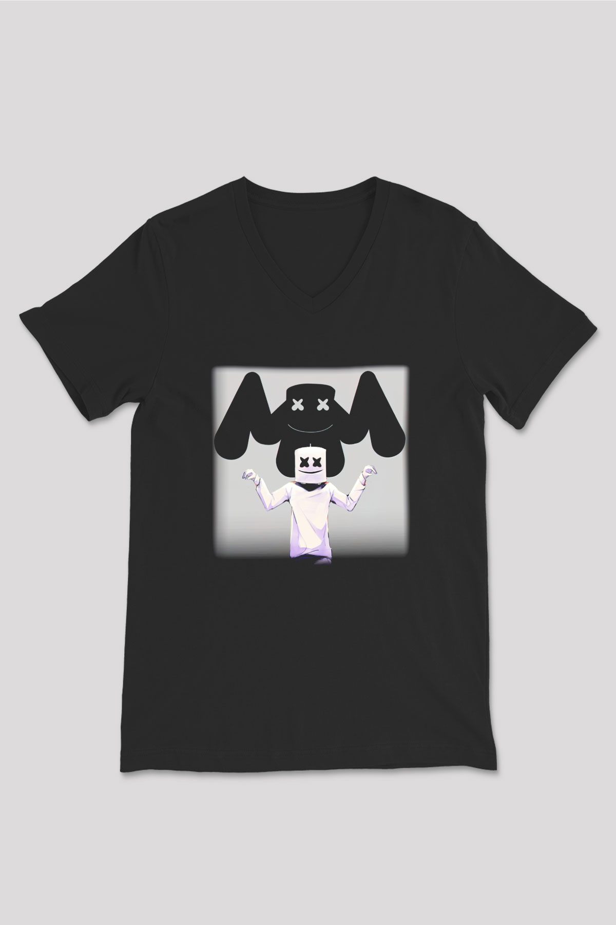 Marshmello Siyah Unisex V Yaka Tişört T-Shirt