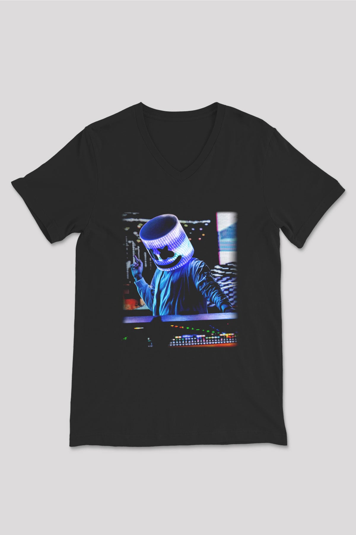 Marshmello Siyah Unisex V Yaka Tişört T-Shirt