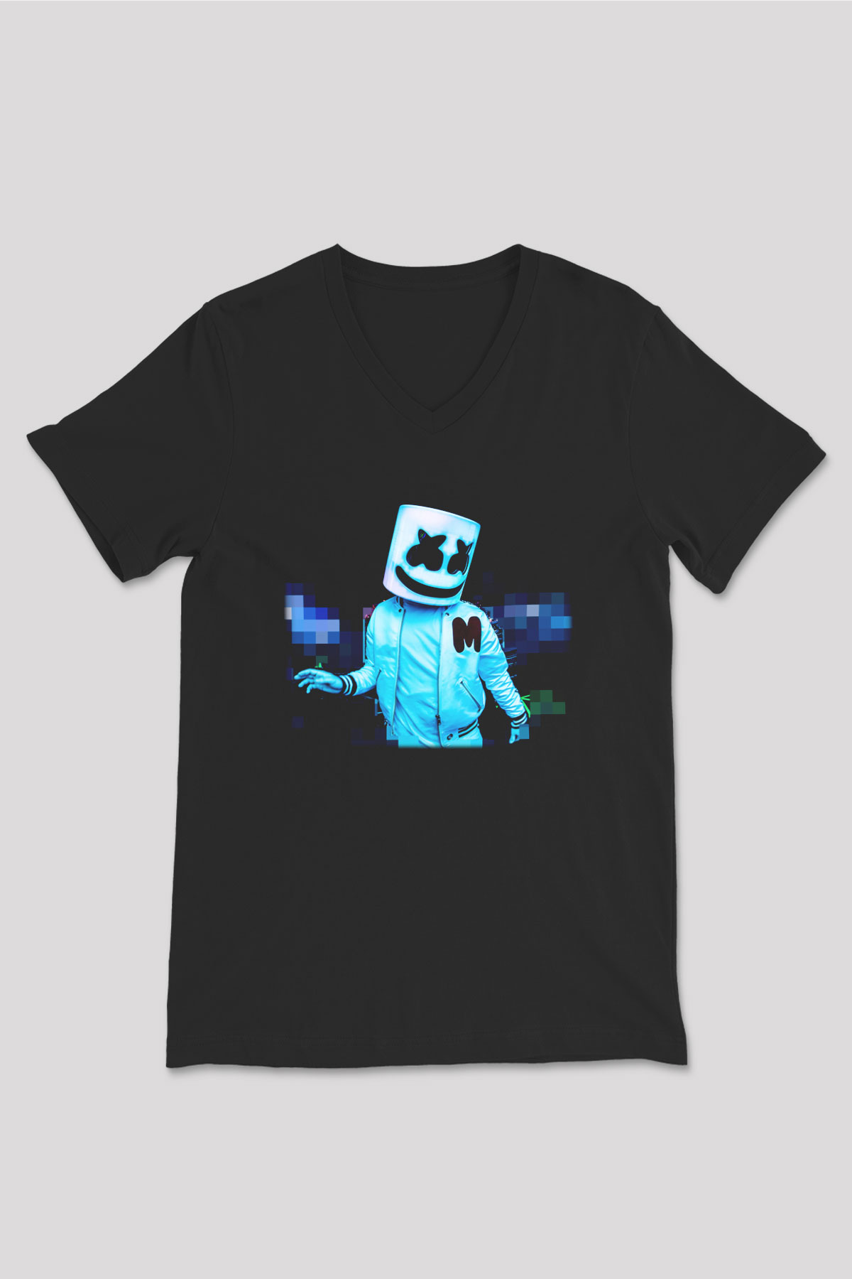 Marshmello Siyah Unisex V Yaka Tişört T-Shirt