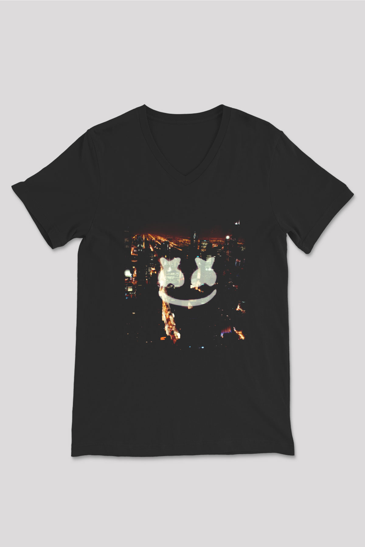 Marshmello Siyah Unisex V Yaka Tişört T-Shirt