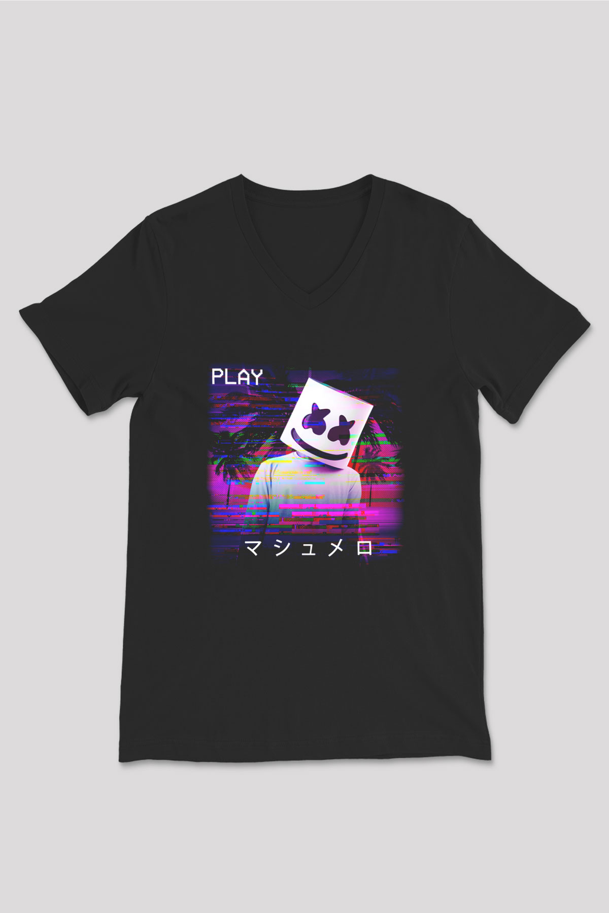 Marshmello Siyah Unisex V Yaka Tişört T-Shirt