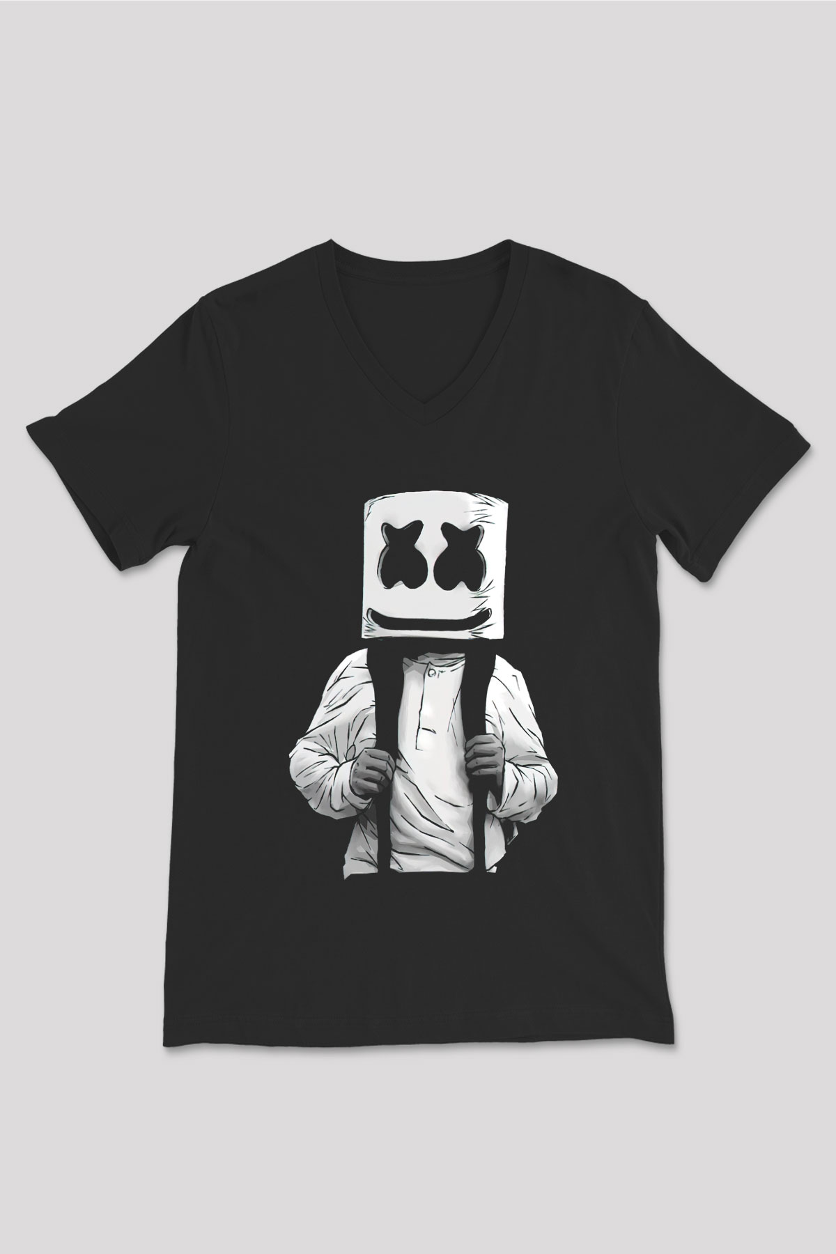 Marshmello Siyah Unisex V Yaka Tişört T-Shirt