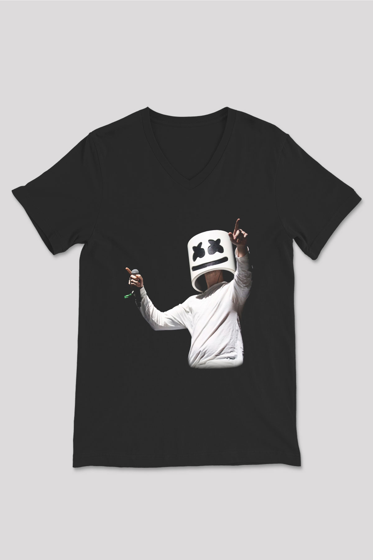 Marshmello Siyah Unisex V Yaka Tişört T-Shirt