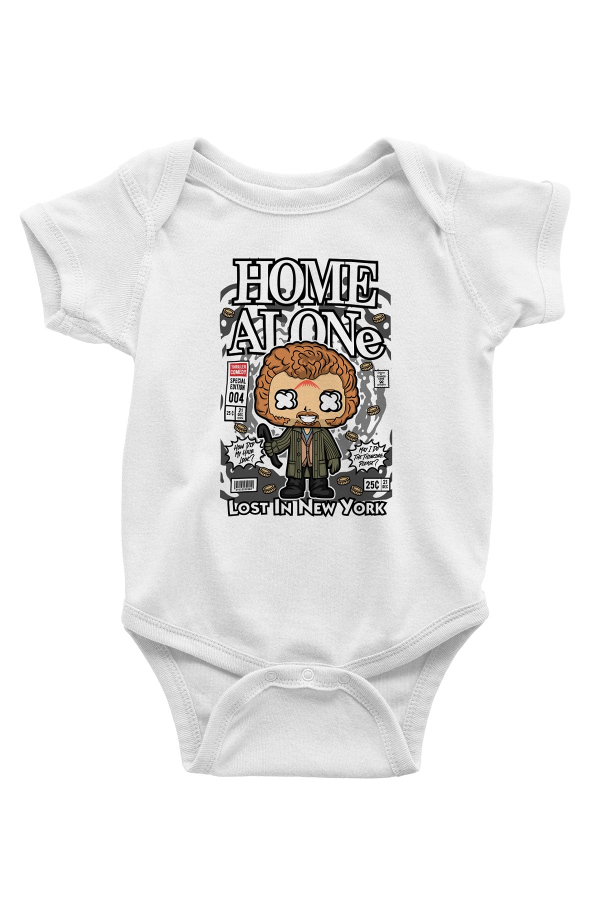 Marv Evde Tek Başına Baskılı Unisex Beyaz Bebek Body - Zıbın