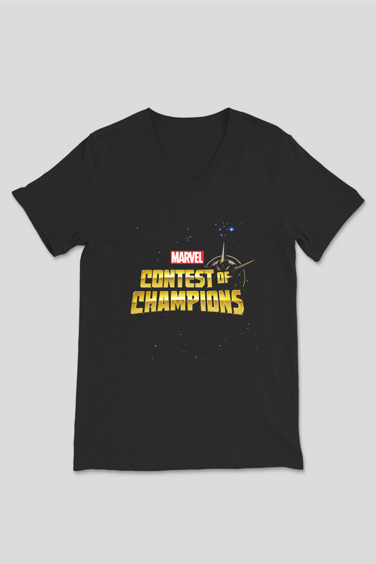 Marvel Contest of Champions Siyah Unisex V Yaka Tişört T-Shirt