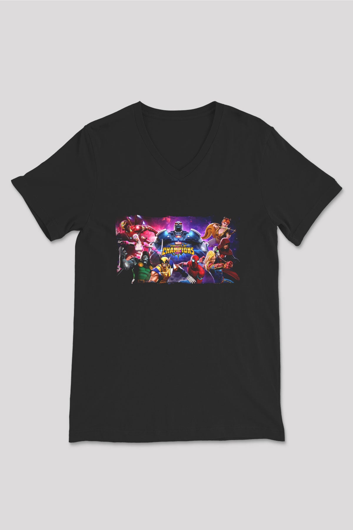 Marvel Contest of Champions Siyah Unisex V Yaka Tişört