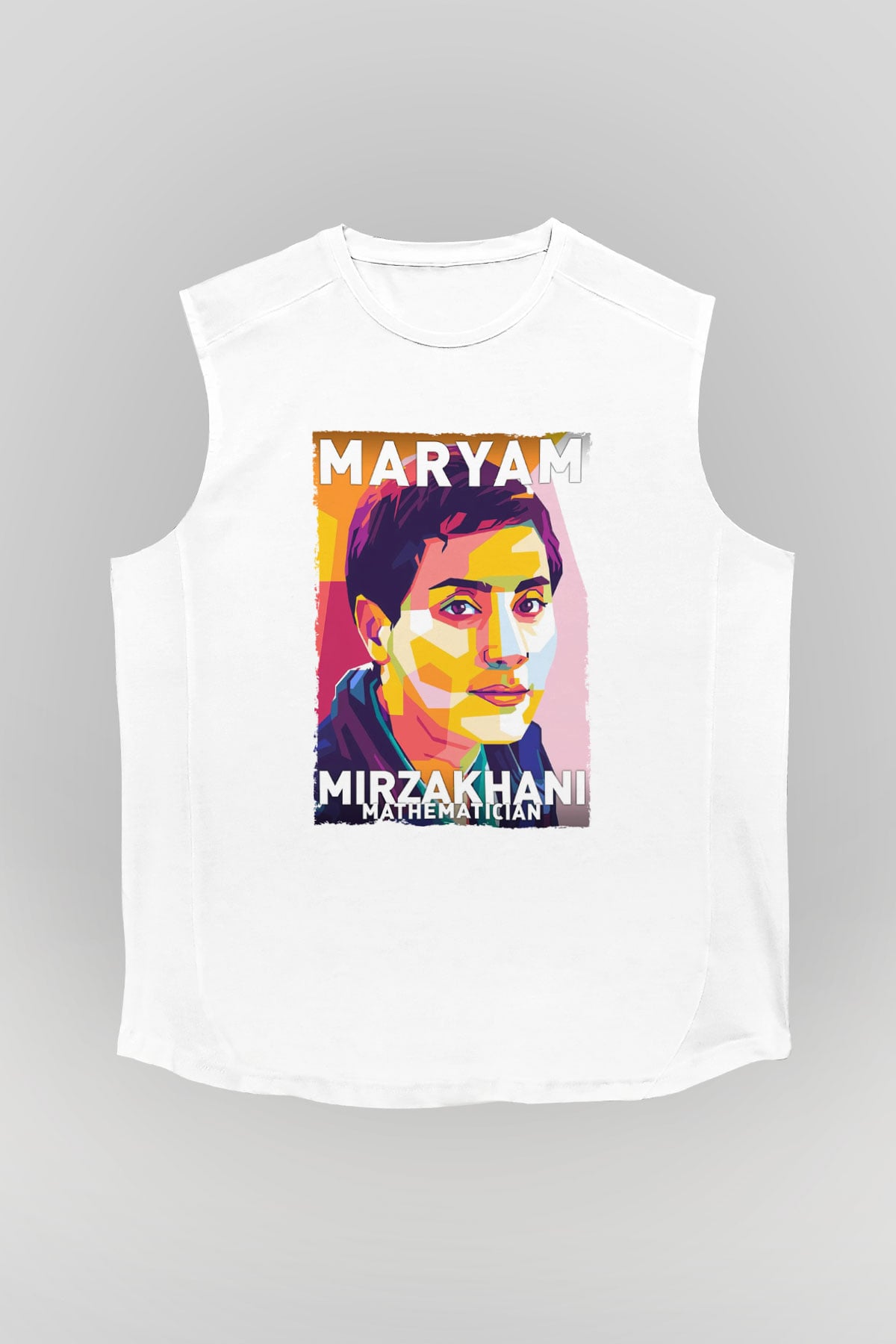 Maryam Mirzakhani Baskılı Unisex Kolsuz Beyaz Tişört - Tshirt
