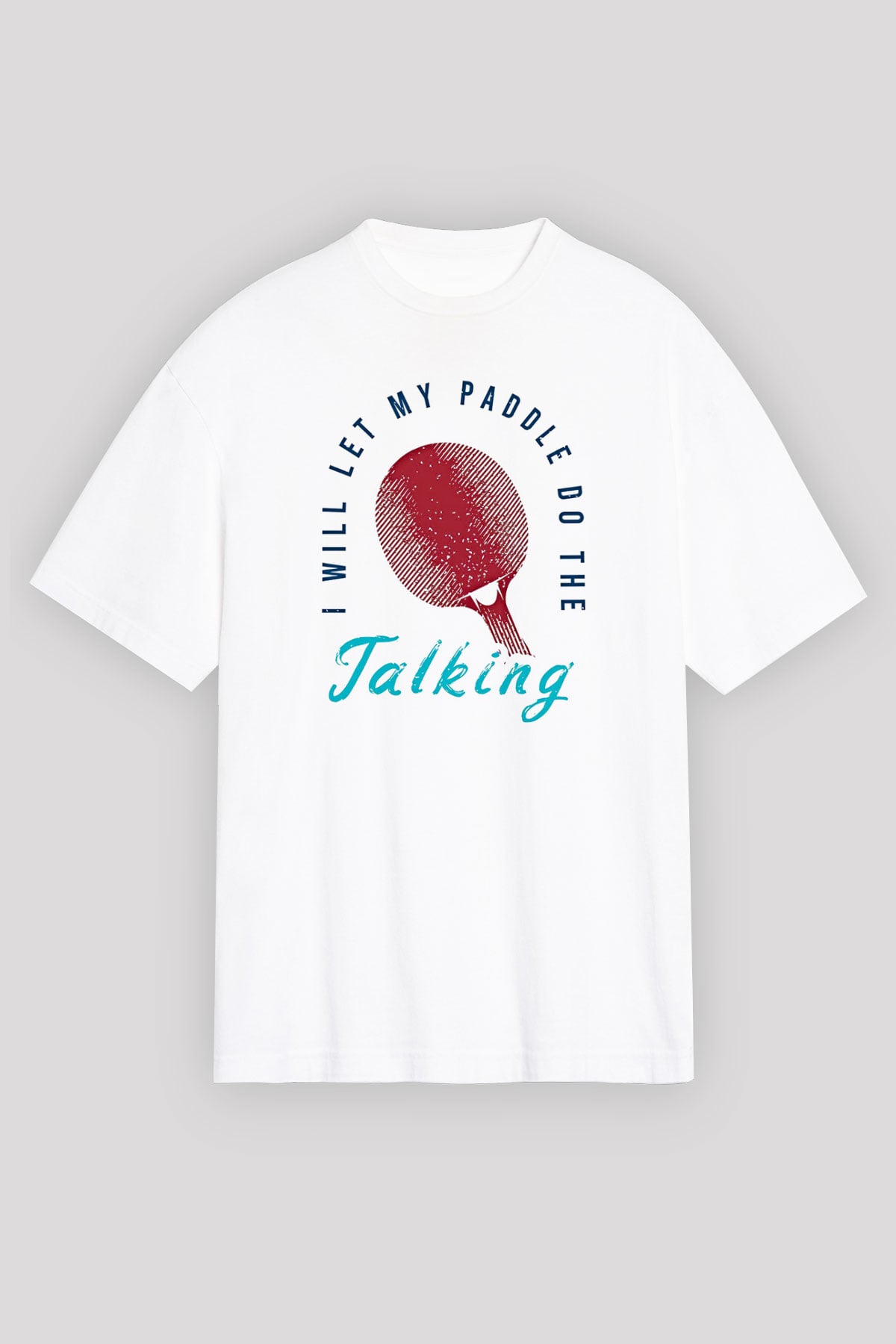 Masa Tenisi Baskılı Unisex Beyaz Oversize Tişört - Tshirt