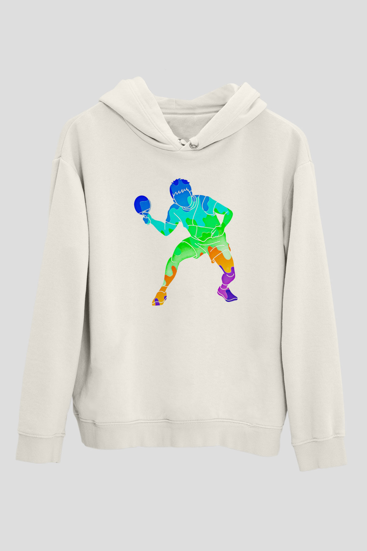 Masa Tenisi Baskılı Unisex Ekru Hoodie