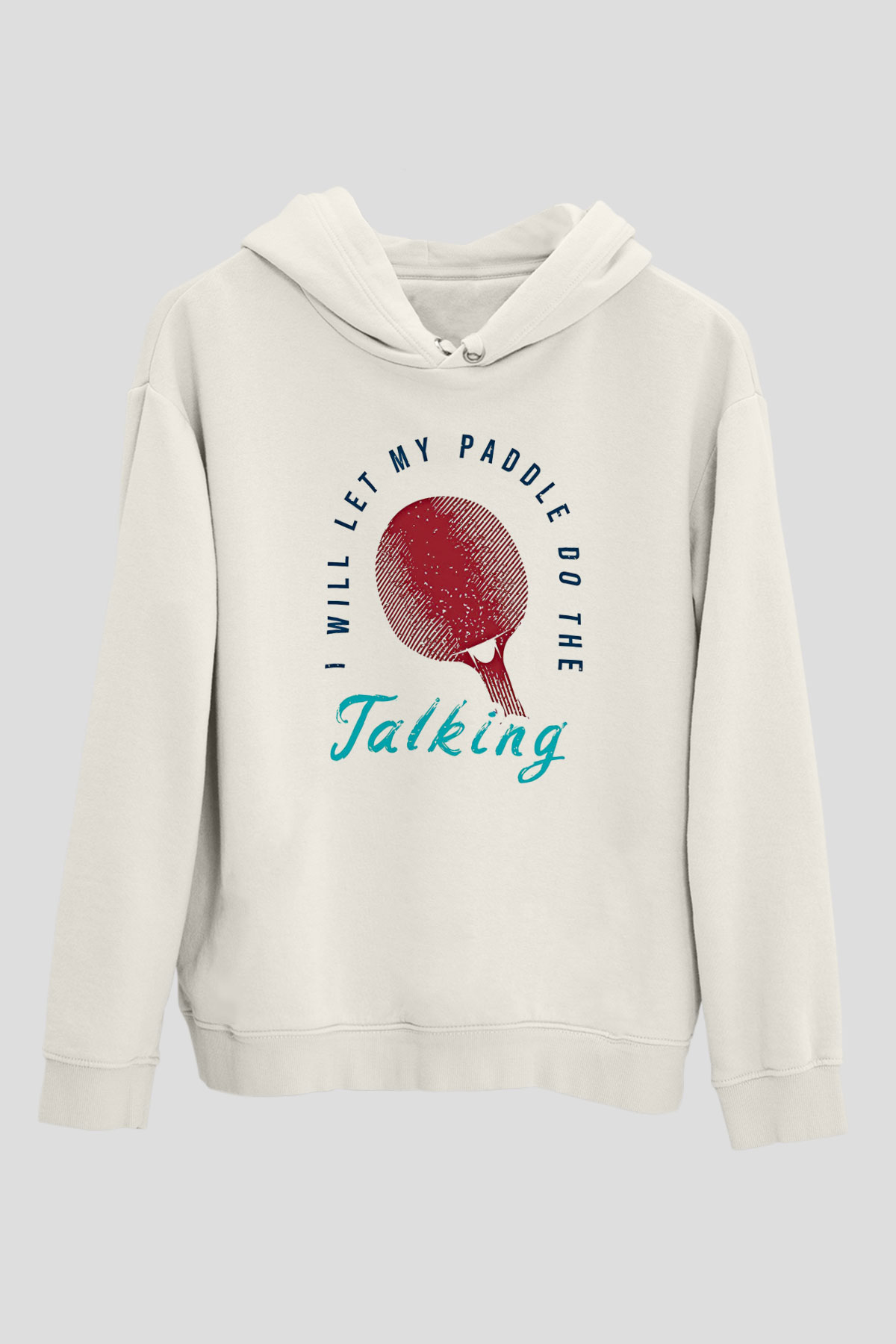 Masa Tenisi Baskılı Unisex Ekru Hoodie