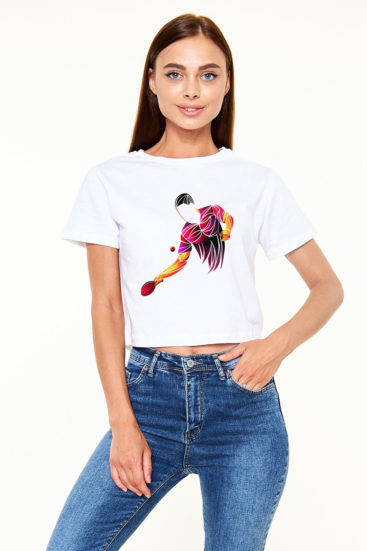 Masa tenisi Beyaz Croptop Tişört