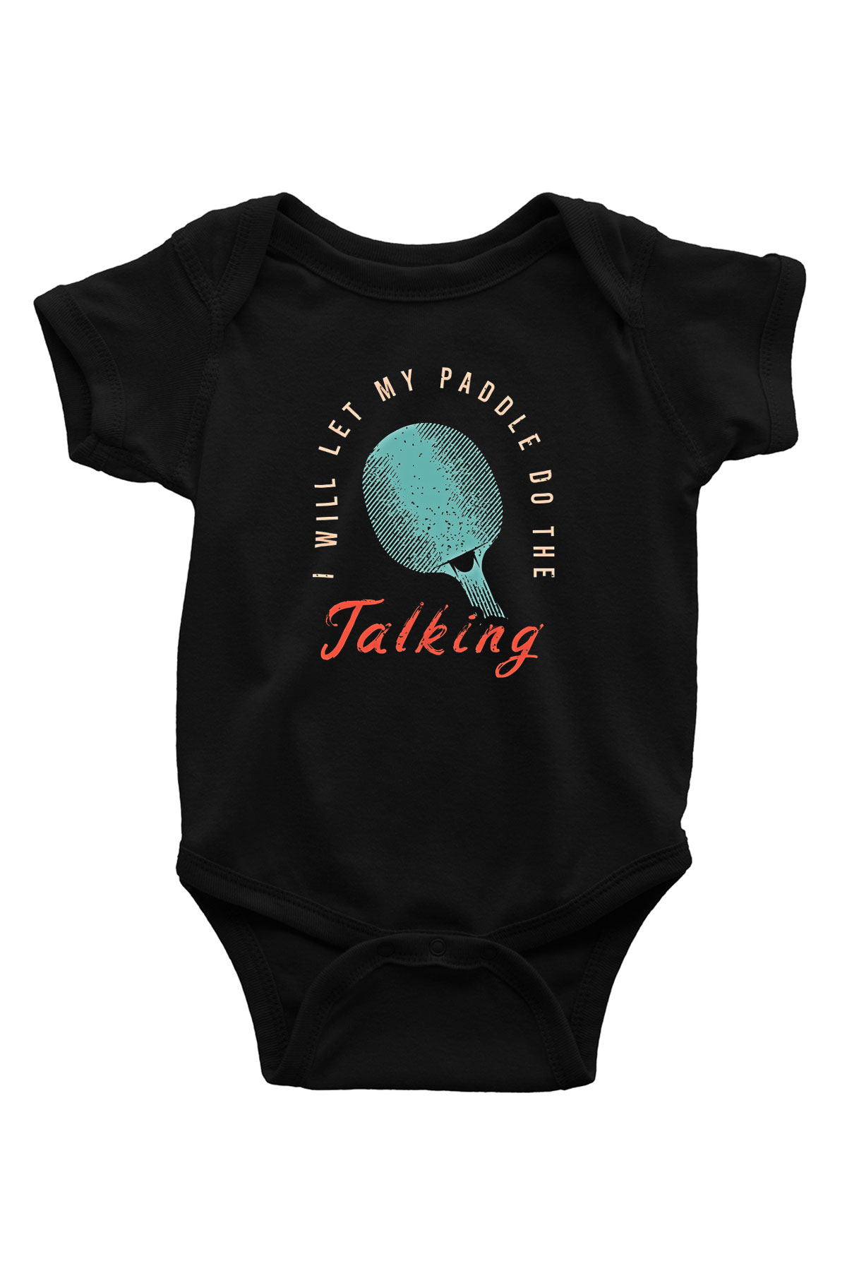 Masa Tenisi - Ping Pong Baskılı Unisex Siyah Bebek Body - Zıbın