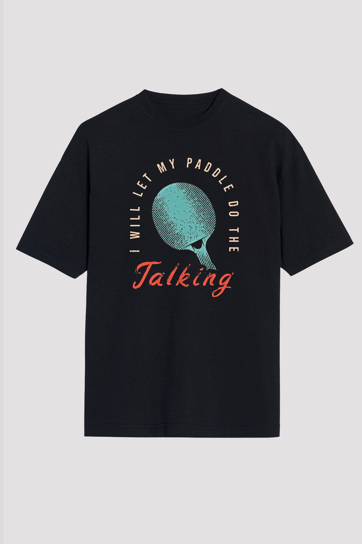 Masa Tenisi - Ping Pong Baskılı Unisex Siyah Oversize Tişört