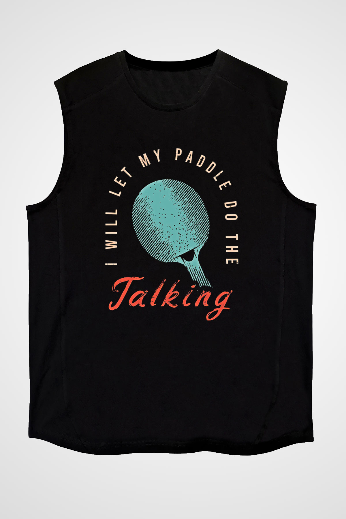 Masa Tenisi - Ping Pong Baskılı Unisex Siyah Kolsuz Tişört