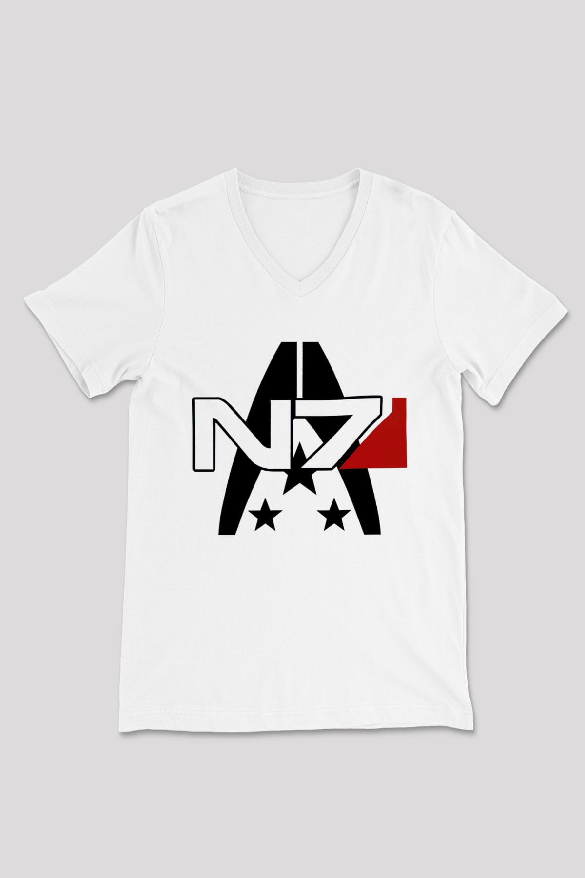 Mass Effect Beyaz Unisex V Yaka Tişört