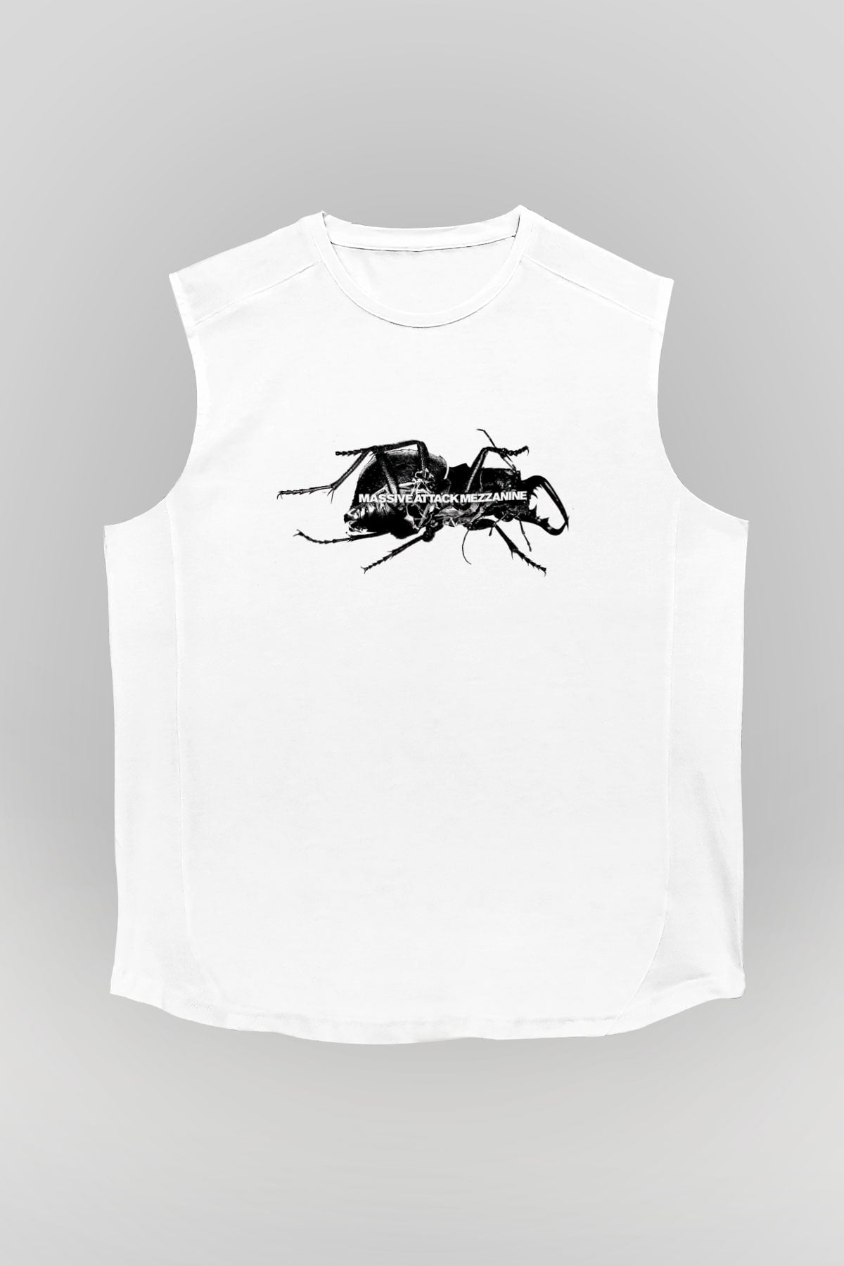 Massive Attack Baskılı Beyaz Unisex Kolsuz Tişört - Tshirt