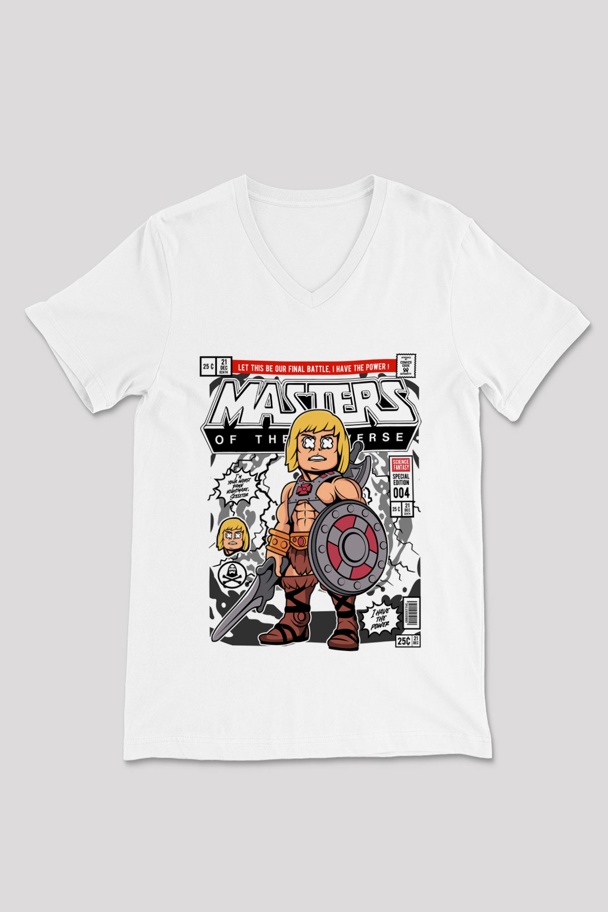 Master Of The Universe Baskılı Unisex Beyaz V Yaka Tişört