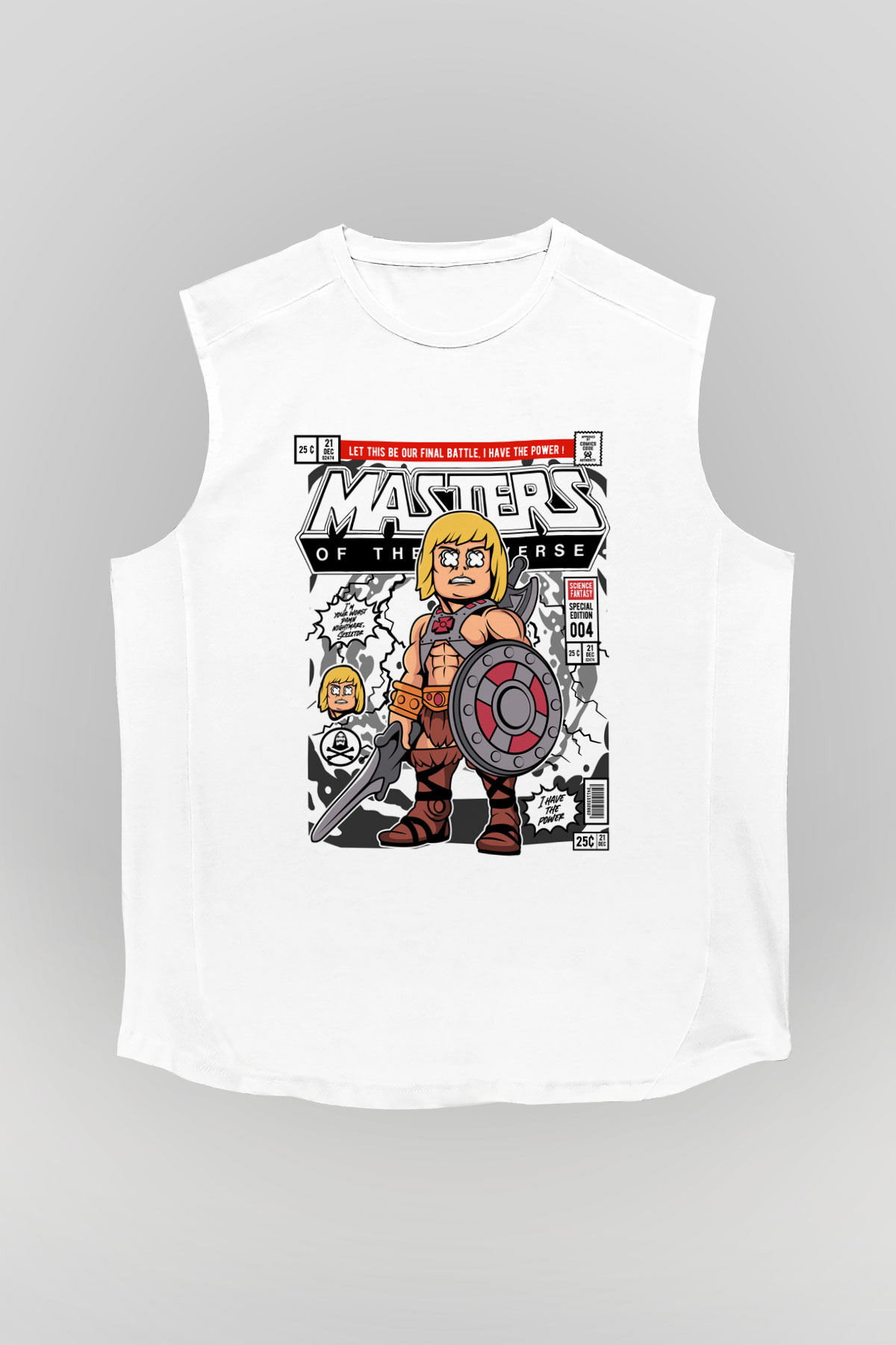 Master Of The Universe Baskılı Unisex Beyaz Kolsuz Tişört