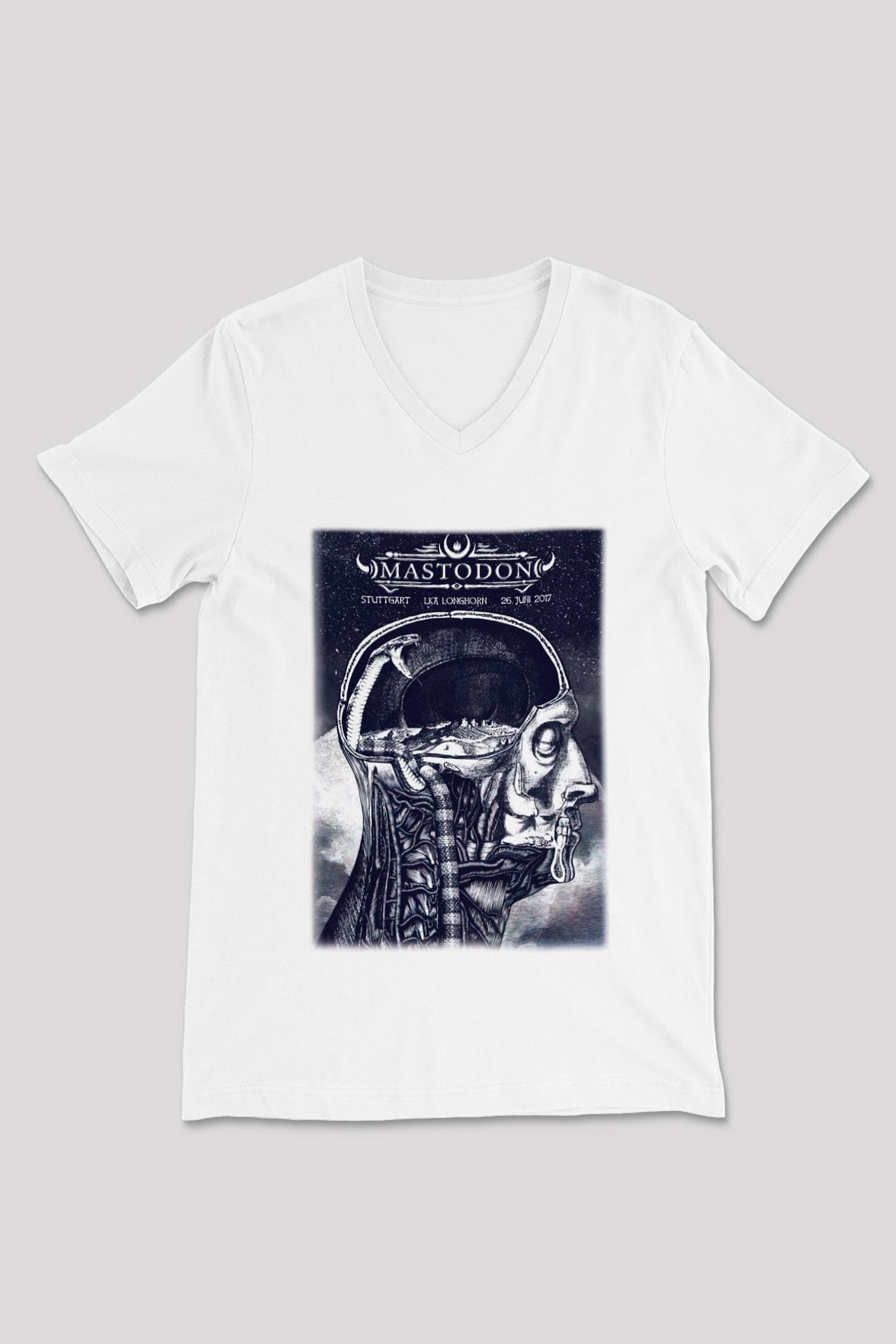 Mastodon Beyaz Unisex V Yaka Tişört T-Shirt