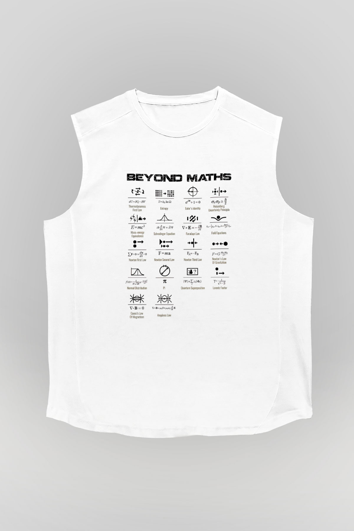 Matematiğin Ötesinde Baskılı Unisex Kolsuz Beyaz Tişört - Tshirt