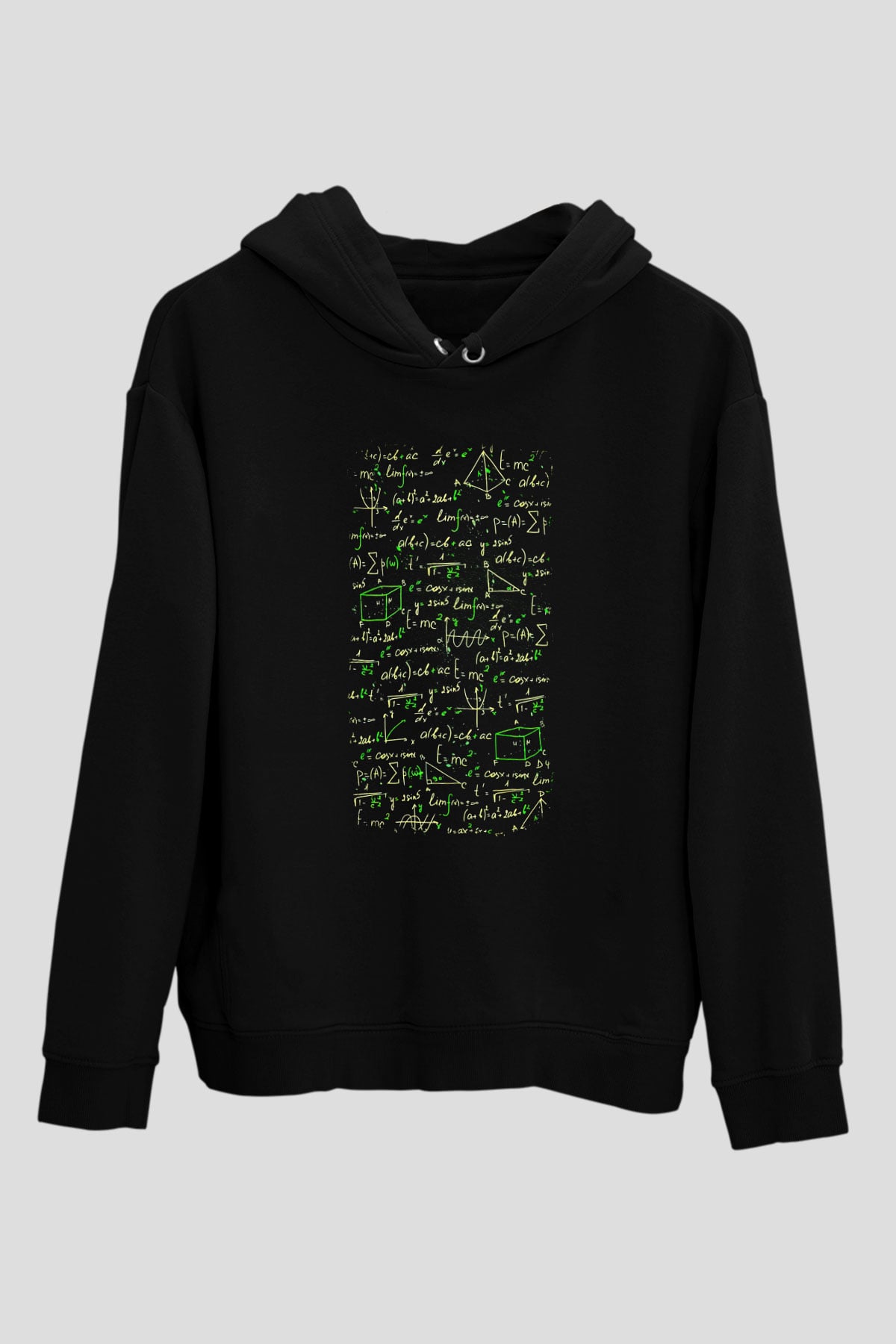 Matematik Fizik Formülleri  Baskılı Unisex Siyah Hoodie