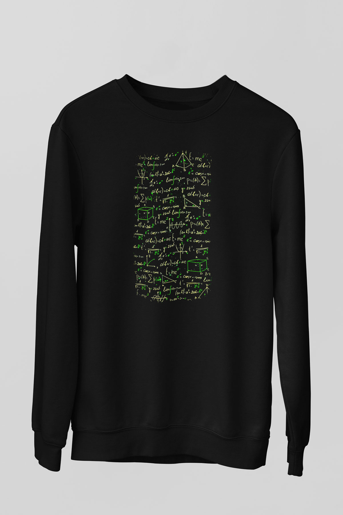 Matematik Fizik Formülleri  Baskılı Unisex Siyah Sweatshirt