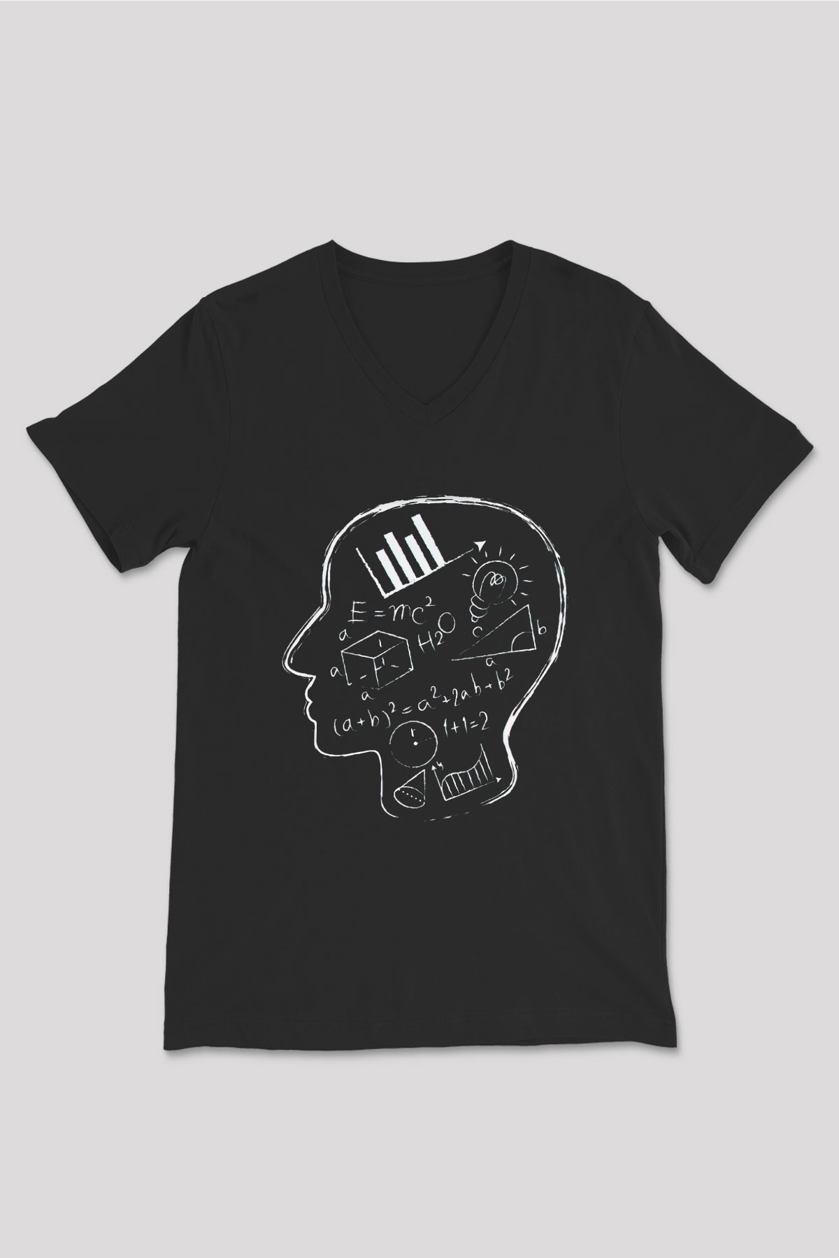 Matematikçi Siyah Unisex V Yaka Tişört T-Shirt