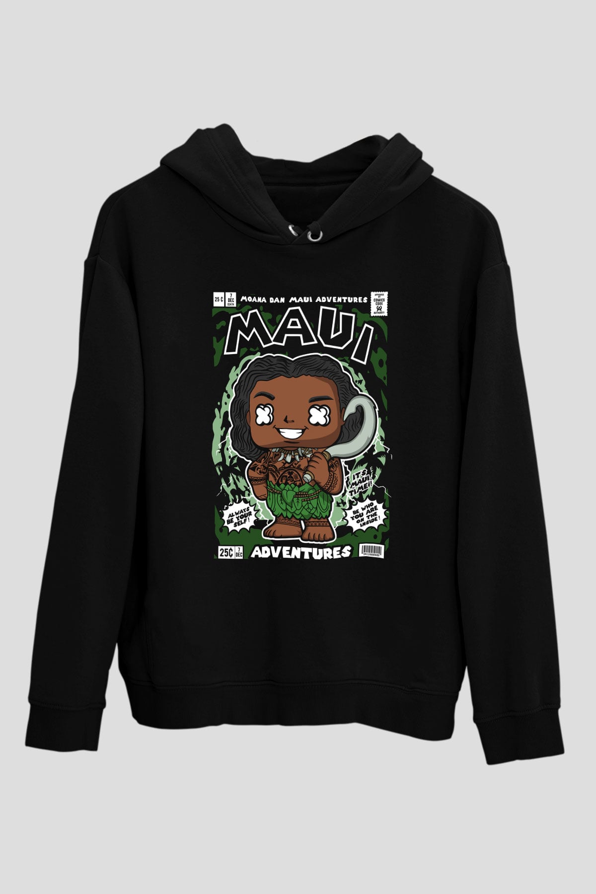 MAUI Baskılı Unisex Siyah Hoodie