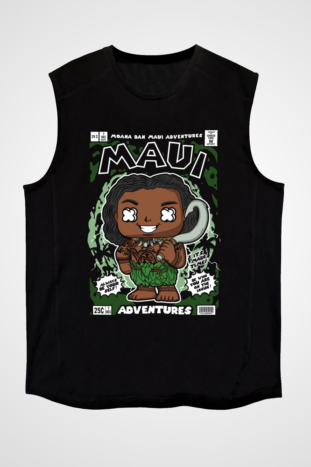 MAUI Baskılı Unisex Siyah Kolsuz Tişört