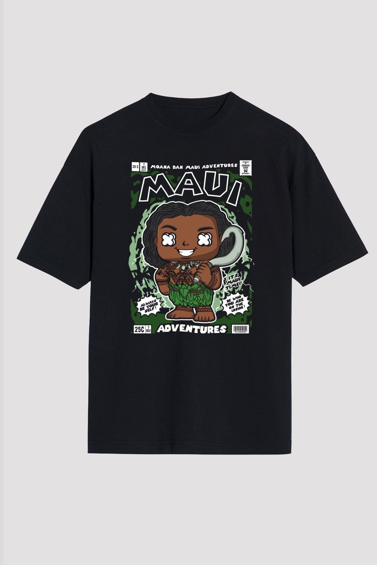 MAUI Baskılı Unisex Siyah Oversize Tişört