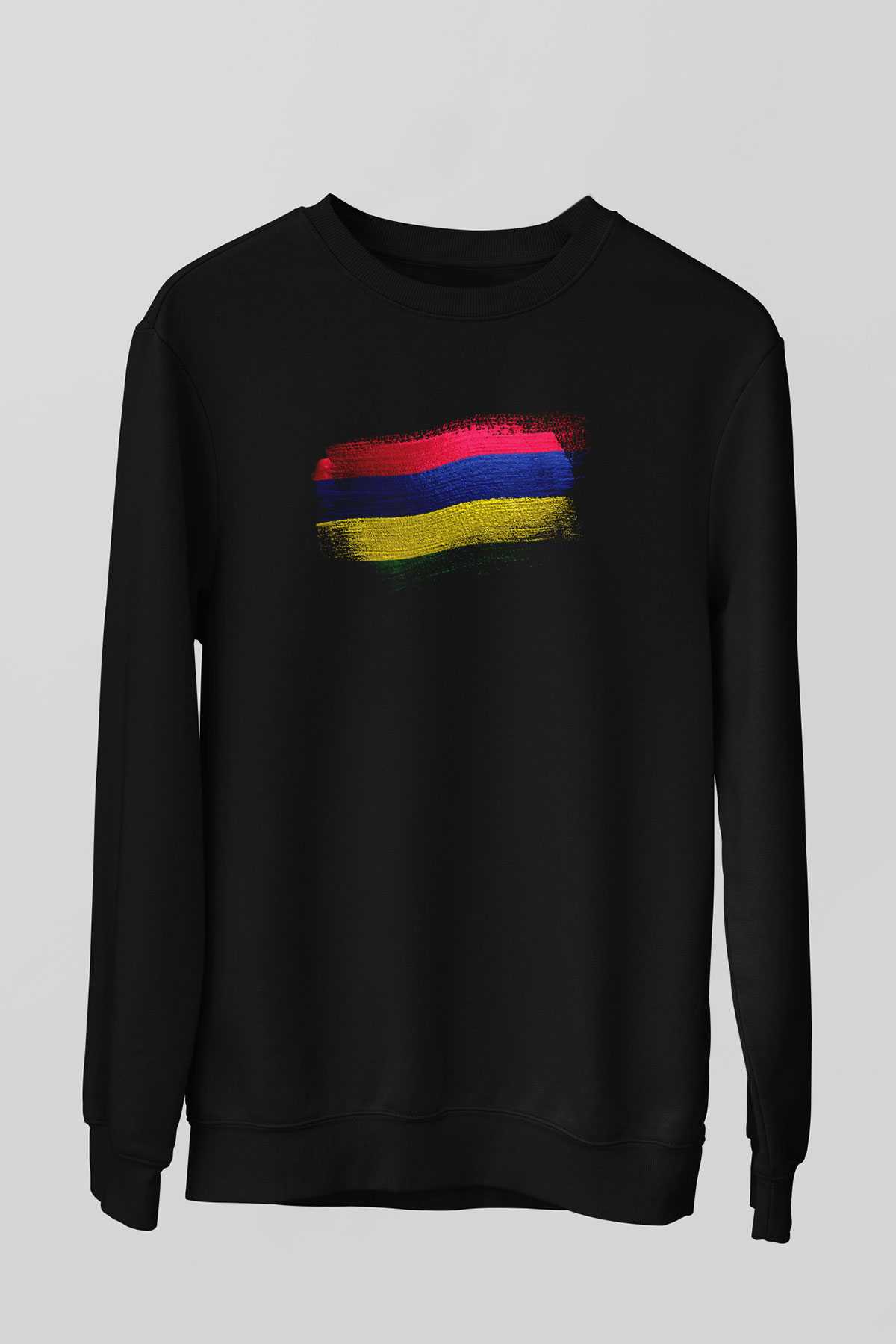 Mauritius Bayrağı Baskılı Unisex Siyah Sweatshirt